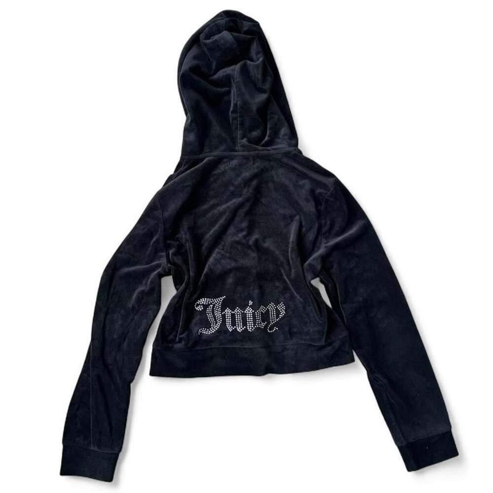 Y2K Juicy Couture Black Velour Zip Up Hoodie Size XL